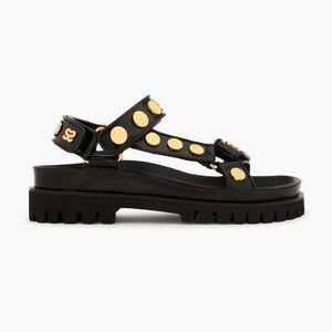 Sandro black leather gold studded Satia sandals - size 9 (40)